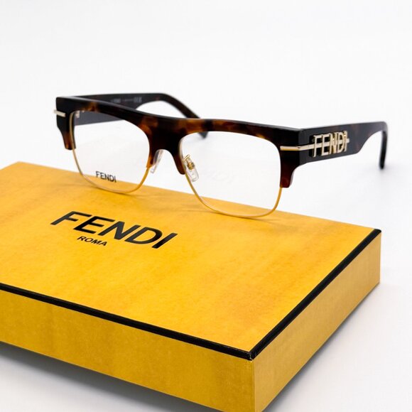 NEW FENDI FE50095U 055 UNISEX HAVANA SQUARE EYEGLASSES FENDI - Picture 2 of 10